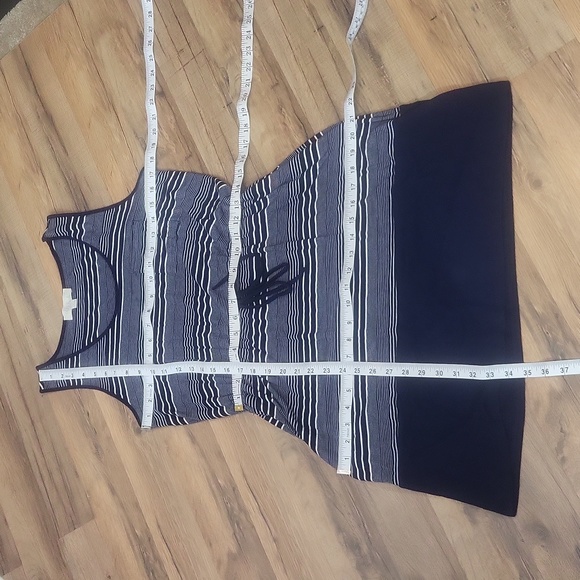 OLIVE & OAK Blue White Striped Sleeve Drawstring Waist Dress - Picture 9 of 9